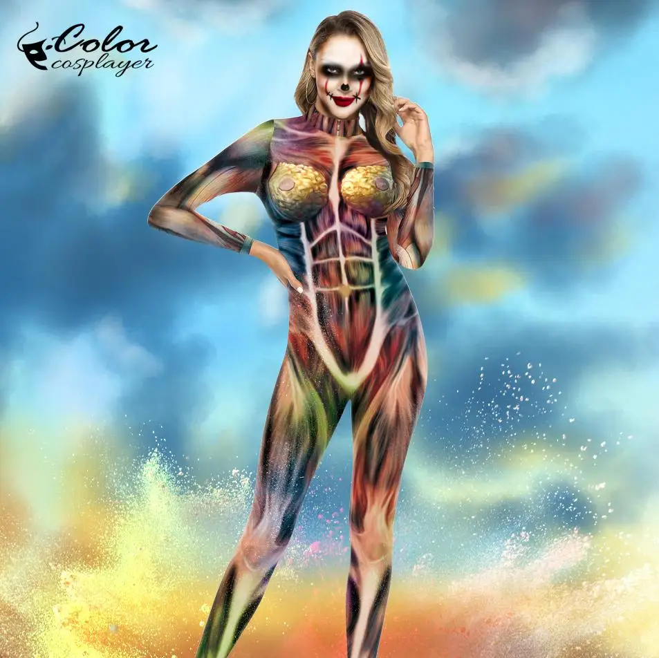 

Color Cosplayer Human Organ Suit Simulation Bodysuit Purim Carnival Party Cosplay Costume Muscle Tight Slim Long Sleeve Catsuit