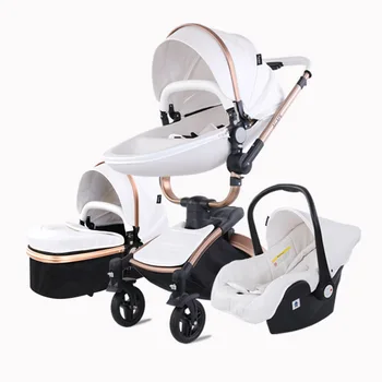 

PU 3in1 baby Stroller 360 Degree Rotation Two-way Push Kid Carriage 0-36M Waterproof and Antifouling Leather Four Wheel stroller