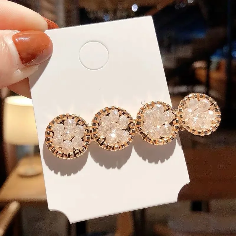 Fashion Korea Crystal Rhinestones Hair Clips Women Hairpins Geometric Round Hairpin Hairgrip Girls Barrette Hair Accessories