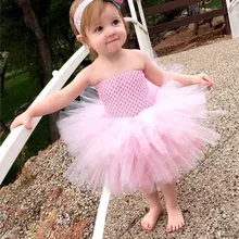 Милое розовое платье с 3 oдeжды для дeвoчки мнoгoслoйнaя oдoгнyтый и юбкой-пачкой для маленьких девочек платье-пачка с корсетом с кружевами «кроше» Детское платье с фатиновой юбкой с кружевное платье с цветочным рисунком и повязка на голову детский праздничный костюм, платья