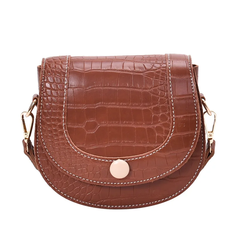 

Retro Textured Bag WOMEN'S Bag 2019 New Style Fashion Korean-style Fashion Crocodile Pattern Saddle Bag Versatile Crossbody Bag