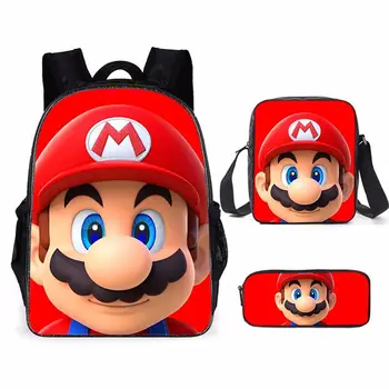 

3pcs School Backpack Sets Kids Book Bags Cartoon Mario 3D Prints Primary Daypack Teenager Boys Girls Fashion Mochila
