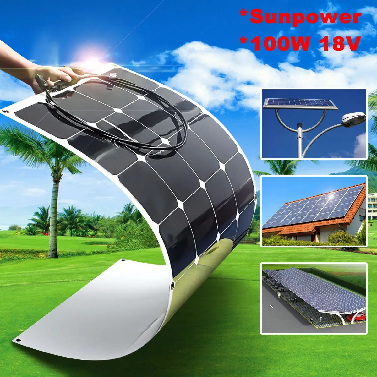 

18V 100W 1050x540mm Semi Flexible Monocrystalline Solar Panel Battery RV Photoelectricity Solar Panel With for MC4 1m Cable Line