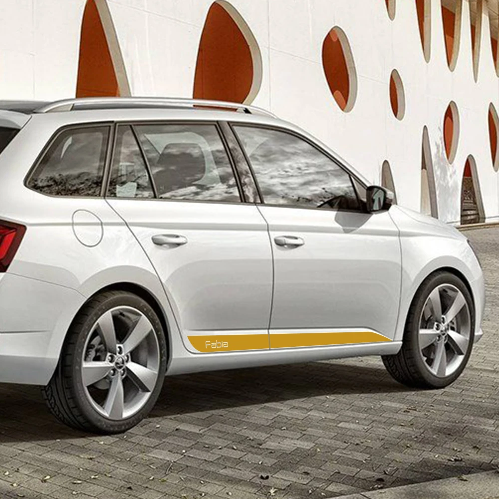 2PCS Car Door Side Stripes Skirts Graphics Vinyl Stickers Decals Racing Auto Body Decor Stickers For Skoda Fabia Car Accessories