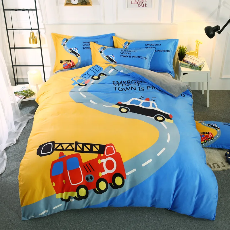 

Modern Style Baby Velvet Warm Duvet Cover Pillowcases For Children Cartoon Flat Fitted Bed Sheet Construction vehicle NBA Batman
