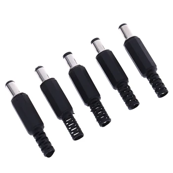 

5 Pcs DC Power Plug 5.5 X 2.1 Mm For Welding Line Black 2.1mm X 5.5mm DC Power Male Plug Jack Adapter