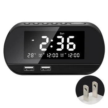 

Dual USB Phone Charger Home FM Raido Alarm Clock Multifunctional Office Adjustable Brightness LCD Display Perpetual Calendar