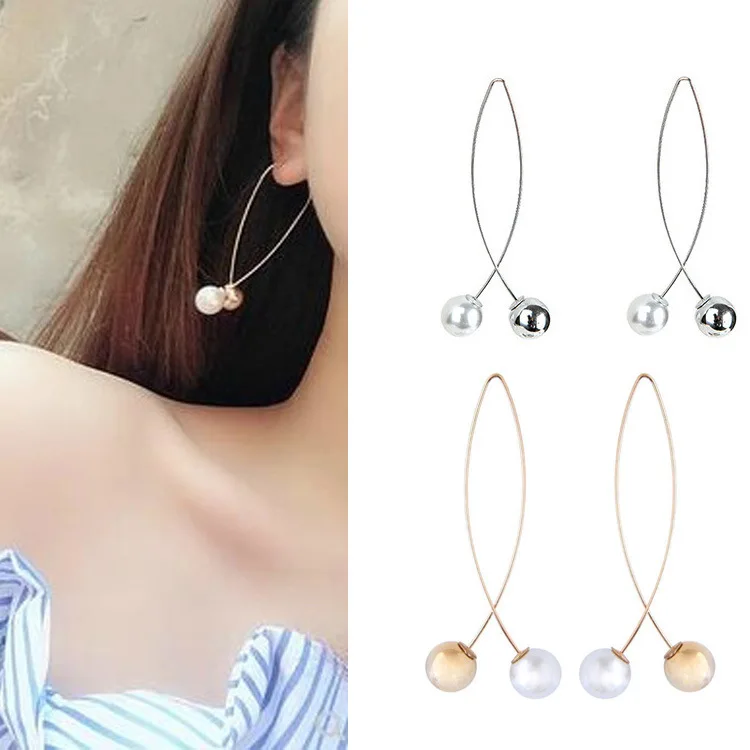 

Earrings Fish Shape Simple Handmade Copper Wire Earrings Women's Color Gold Geometric Fork Pearl Long Section Generous Earrings