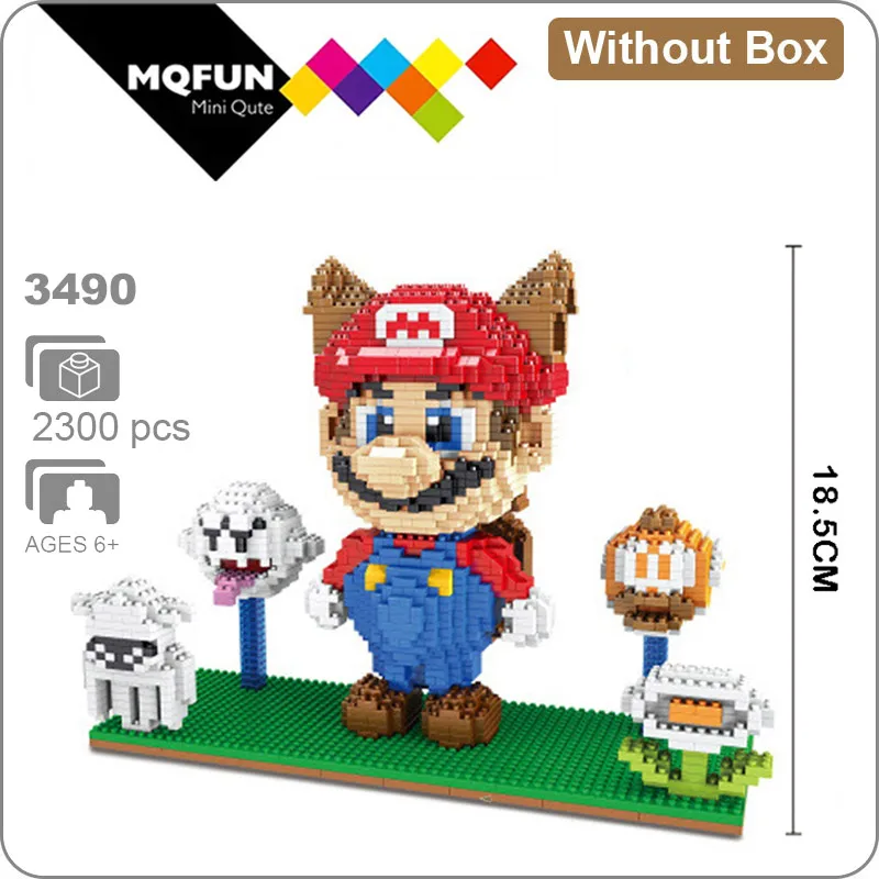 ZMS мультфильм Супер Марио игра Луиджи Йоши Bowser Fire Cat Mario 3D модель DIY Мини Строительные алмазные блоки кирпичи обучающая игрушка - Цвет: ZMS 3490 Without Box