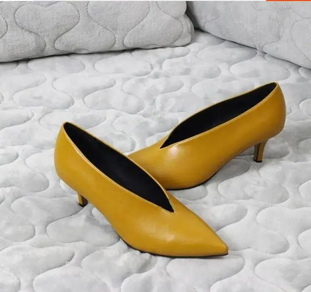 

2019 Pop Star Pointed Toe Girl Thin Heel Woman Shoes Deep V Design Lady Fashion Shoes Elegant European Women Shoes