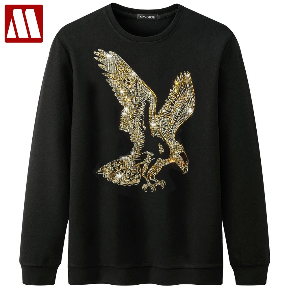 

England Style 2022 Spring Autumn Man Diamond Print Pullovers Men's fashion Hoodies Rhinestone eagle Design Bottom Sweatshirts