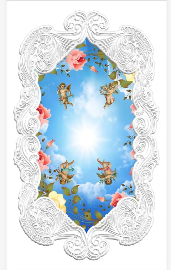 

Ceiling silk Wall Mural Wallpaper 3D ceilings European embossed pattern sky angel ceiling mural