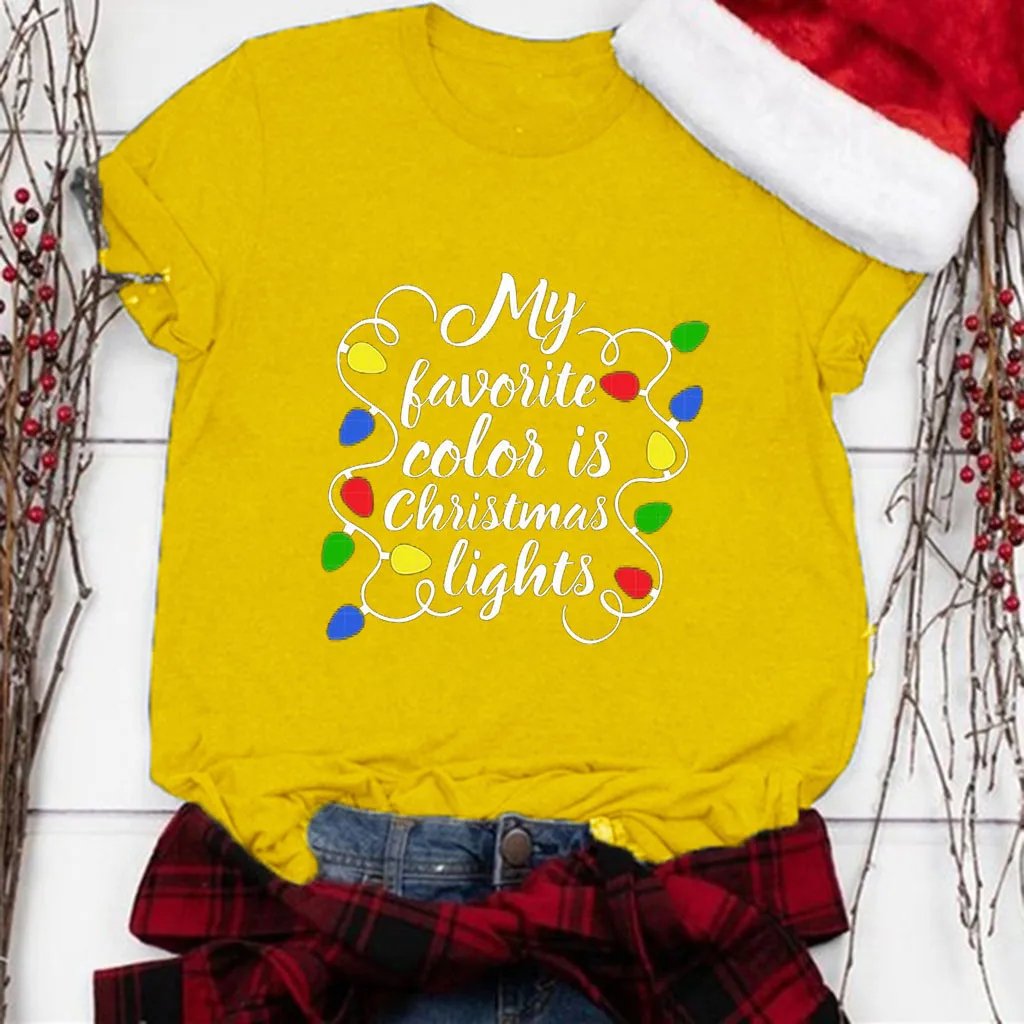 Футболка с принтом рождественских букв, Женская Повседневная Свободная футболка с короткими рукавами и круглым вырезом, топы, футболка, Женская рождественская футболка