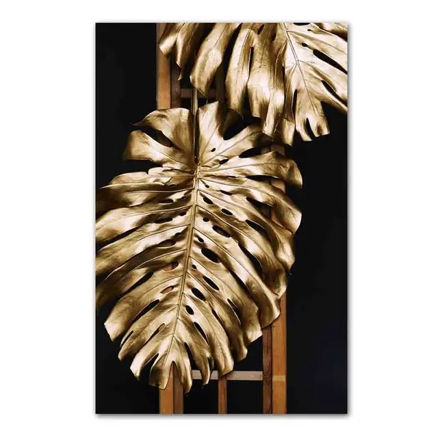 Nordic fashion art plant canvas painting golden leaf feather poster office wall painting living room home decoration mural ZW376