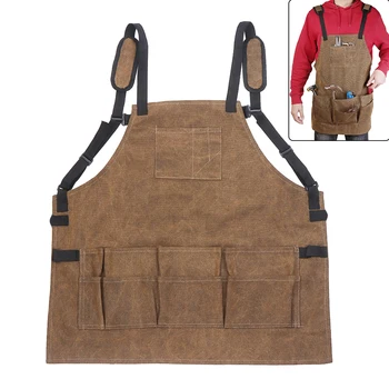 

Durable Heavy Duty Waxed Unisex Canvas Work Apron with Tool Pockets Cross-Back Straps Adjustable Kitchen Cleaning Aprons