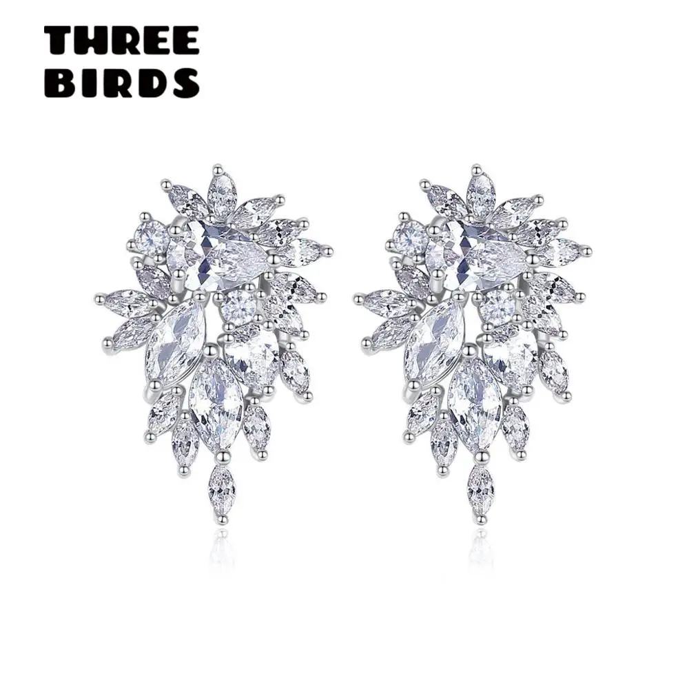 

New Trendy Cubic Zirconia Crystal Truss Of Flower Stud Earrings Luxury Silver Earrings For Women Fashion Jewelry 2019