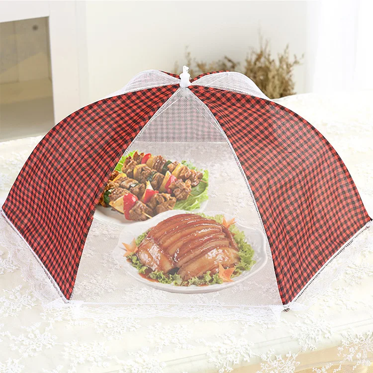 Gauze Plaid Folding Circle Rice Vegetable Cover Kitchen Fly-Proof Pest Control Lace Vegetable Cover Sub-Food Cover