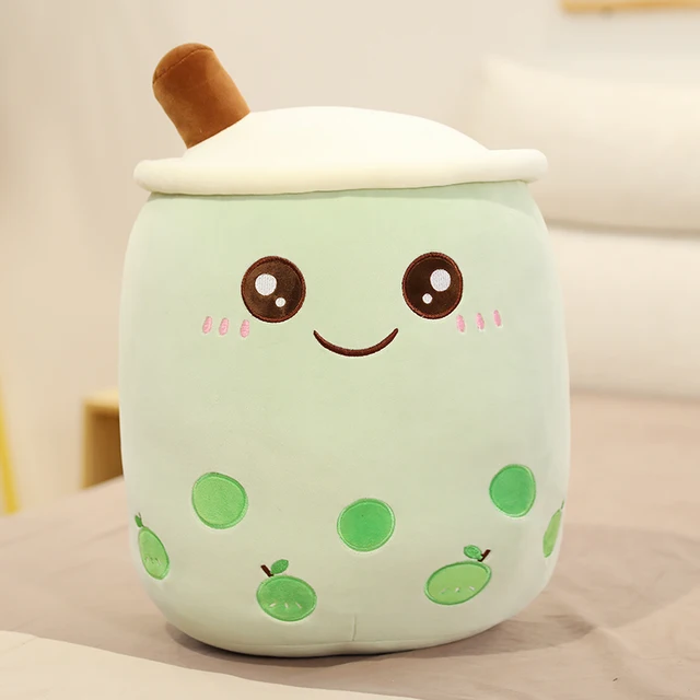 cute cuddling cartoon fruit bubble tea cup shaped pillow with suction tubes real-life stuffed soft back cushion funny boba food