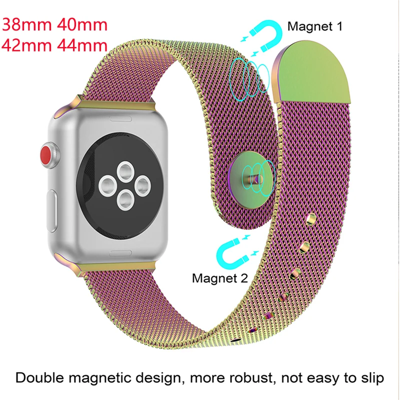 

Double Magnetic Loop Watchband For Apple Watch5/4/3/2/1 Bracelet Straps 38mm 40mm 42mm 44mm correa pulseira iwatch Wristband