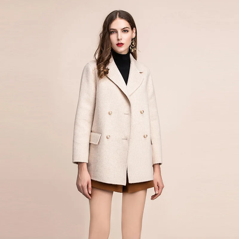 

Autumn new arrival 2019 fashion women clothing long sleeves turn-down plaid England Style woolen coats Double-breasted coats