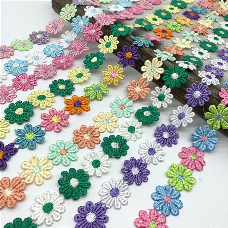Colorful Daisy Flower Lace Trim For Knitting Wedding Embroidered Ribbon DIY Handmade Patchwork Sewing Supplies Crafts 1yard 25mm lace ribbon lace sewing supplies lace sewing accessories lace accessories lace garment accessories lace decoration clothing craft accessories