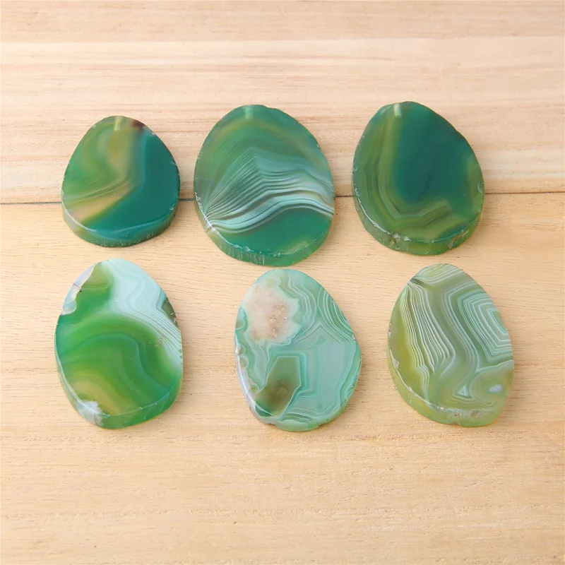 

1 Piece Natural Green Agates Slab 29-33*46-54 mm Strip Agates Pendant For Necklace Oval Agat Slice Geode Wedding Place Name Card