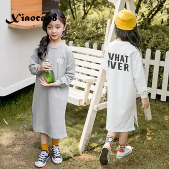 

Girls dress long sleeve clothing kids letter tshirt casual dresses for girls autumn spring maxi dress children fall clothing
