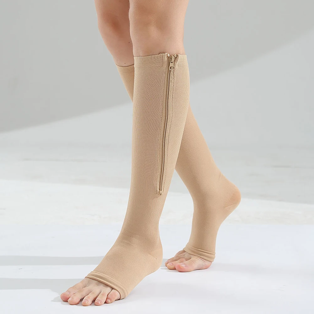Zip-Up Crew Socks Compression Leg Support Knee High Socks Firm Pressure Circulation Orthopedic Support Stockings fast sent