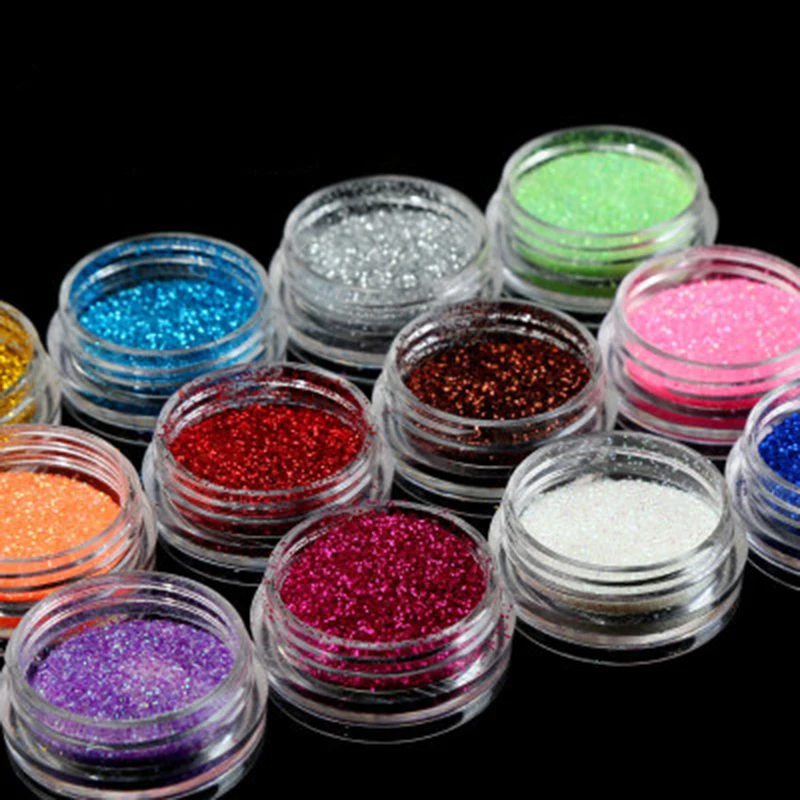 2019 New 12Colors/Set Nail Ornament Glitter Eyeshadow Eye Makeup Shimmer Powder Pigment Nail Cosmetic Glitters Mixed Colors