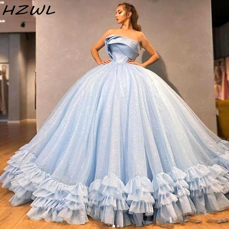 light blue strapless gown