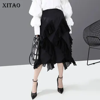 

XITAO Black White Patchwork Ruffles Skirt Women Clothes 2020 Spring New A Line High Waist Pleated Match All Skirt Casual ZLL4686