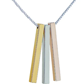 

Cubic Column Custom Carving Pendant Necklace Stainless Steel Three Cuboid Combination Necklace Fashion Pop Couple Women Necklace