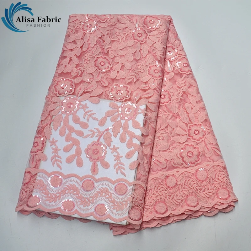 

Pink African Lace Fabric Embroidered Nigerian Lace Fabric 5 Yards French Tulle Lace Fabric with Beads and Stones for Wedding