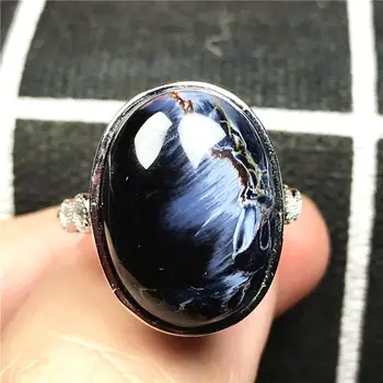 

19x14mm Natural Blue Pietersite Ring Jewelry For Woman Man Silver Sterling Oval Beads Namibia Energy Stone Adjustable Ring AAAAA