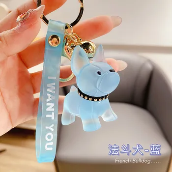 

Bulldog Cute Cartoon Keychain Doll Lovers Bag Pendant Gift Keyring Accessories Woman New French Dogfight Fight Puppy Key Chain