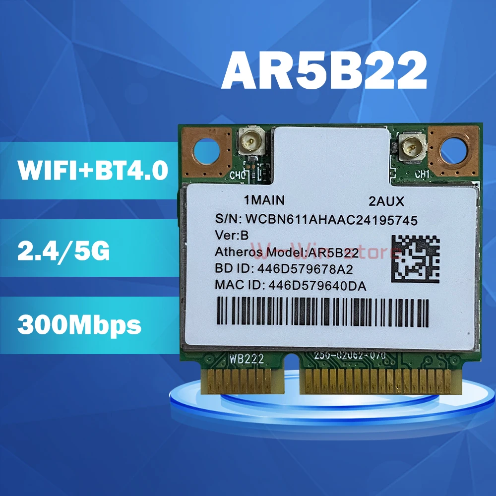Atheros AzureWave AR9462 AR5B22 WB222 Half Mini PCIe 300Mbps+Bluetooth4.0 WLAN Wifi Wireless Card | Компьютеры и офис