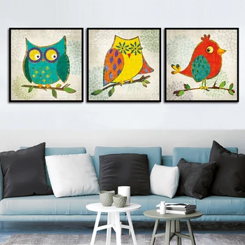 

Owl and Birdie Animal Posters and Prints Canvas Decorative Paintings Home Wall Art for Nursery Dining Room Living Room