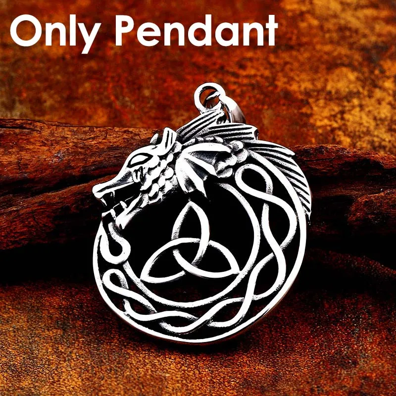 only pendant Стальной солдат Norse Голова Дракона Викинги кулон ожерелье 316L нержавеющая сталь животное Личность ювелирные изделия - Окраска металла: only pendant