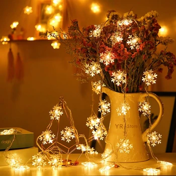 

1.5M 10 LED 220v Snowflakes String Christmas Fairy Light Battery Powered Wedding Party Decor Christmas Lamp Party Garland Lights