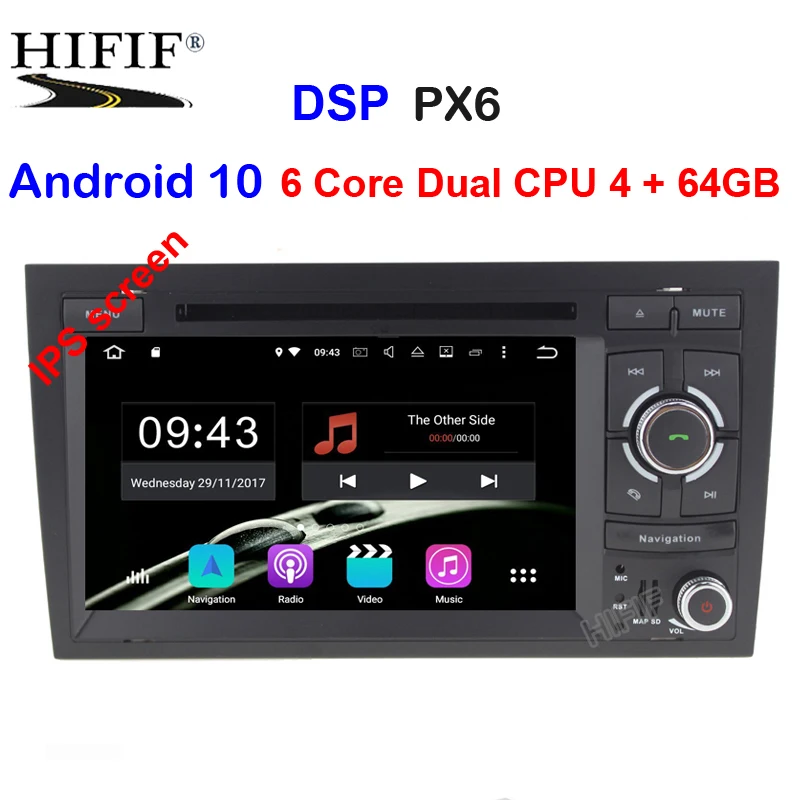 Автомобильный DVD плеер 6 ядер 4 Гб + 64 ГБ HD Android 10 IPS для AUDI A4/S4 GPS стерео