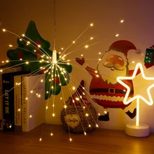 100/200 светодиодный Сказочный праздничный гирлянда с пультом дистанционного управления, фейерверк лампа мигает наружное праздничное освещение рождественские огни