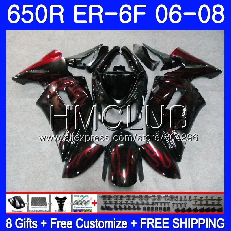 Корпус для KAWASAKI Красный Пламя ниндзя 650R ER6 F 650 ER 6F 2006 2007 2008 12JK. 9 Ninja650R ER-6F 06 08 ER6F 06 07 08 комплект обтекателей