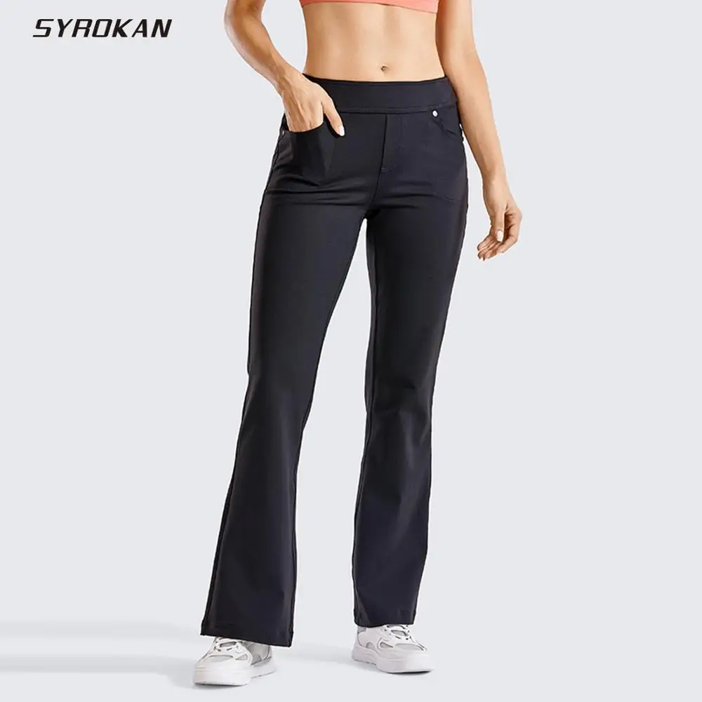 SYROKAN Flare Yoga Pants for Women Bootcut Elastic Waist Mid Rise