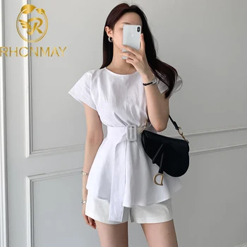 

Office Laies Summer 2 Piece Set New Women Ruffles O Neck Fashion Tops Pant Suits +High Waist Siml Shorts Set