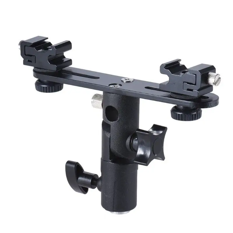 Double Hot Shoe Flash Umbrella Holder Light Stand for Photo Video DSLR Camera