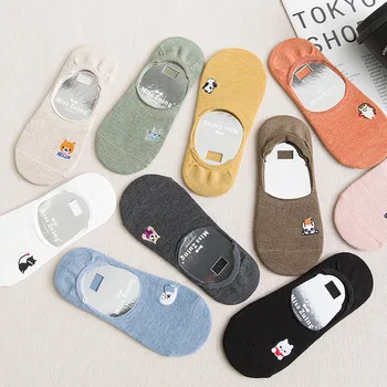 

Funny Women Dinosaur Cat Polar Bear Face No Show Cotton Socks Invisible Sox Nonslip Loafer Liner Low Cut Cartoon
