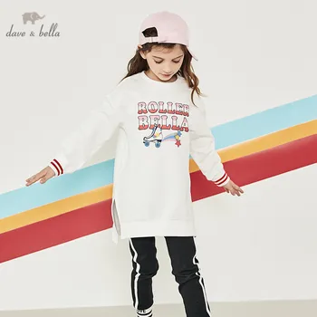 

DBK12241 dave bella spring 5Y-13Y kids clothes children fashion letter striped cartoon T-shirt girls high quality fashion tees
