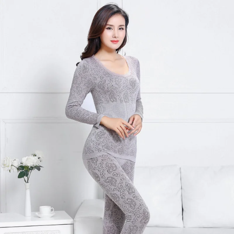 Womens Thermal Underwear Lace Sets Print Luxury Long John Thermal Tops and Bottom Suit Winter Body Shape Lingerie ouc1727