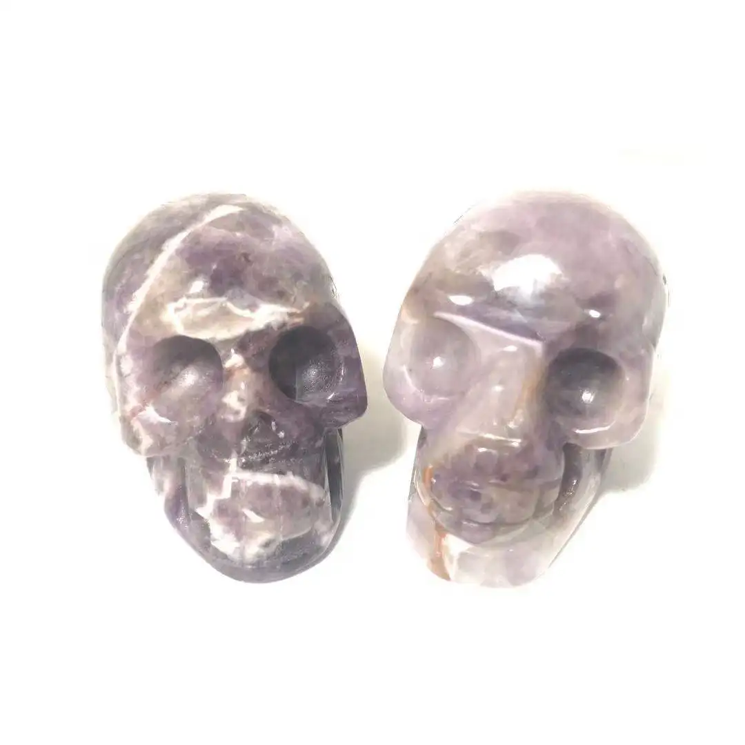 2 дюймов Высокое качество натуральный мечта аметист в форме черепа ручной резной кристалл Пальма Исцеление драгоценные камни для настоящего или коллекции ZJJ