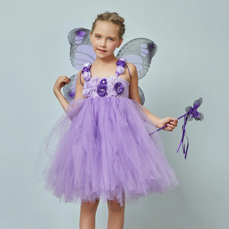 Lavander Flower Girl Tutu Dress Birthday Wedding Jr. Bridesmaid Tulle Dress Monarch Butterfly Kids Dance Recital Ball Gown (4)